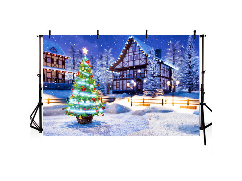 Christmas Outdoor Decor Tree Covered With Snow Backdrop IBD-246928