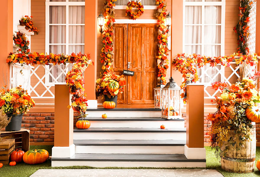 Yellow Thanksgiving Decored Door Photography Backdrops IBD-246933 size:2.2x1.5