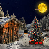 Forest Hut Under The Christmas Moon And Snowmans Backdrop IBD-246935 size:1x1