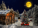 Forest Hut Under The Christmas Moon And Snowmans Backdrop IBD-246935