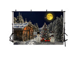 Forest Hut Under The Christmas Moon And Snowmans Backdrop IBD-246935