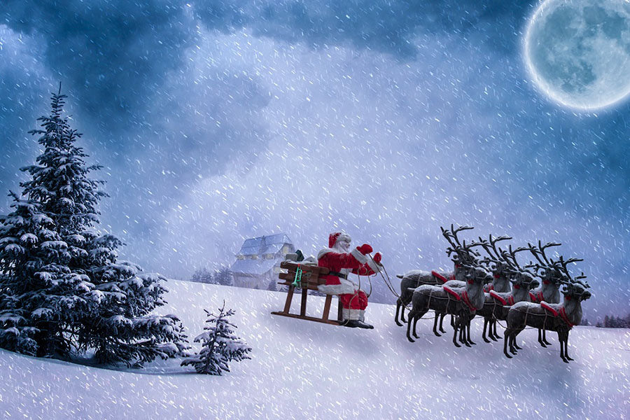Christmas Santa Under Moon Wilderness Forest Backdrop IBD-246936 size:1.5x1