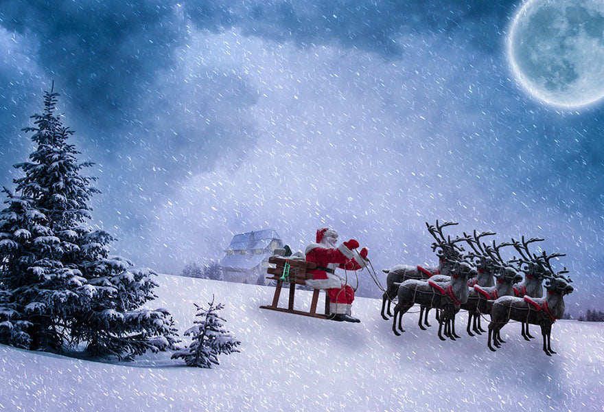 Christmas Santa Under Moon Wilderness Forest Backdrop IBD-246936 size:2.2x1.5