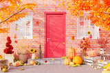 Thanksgiving Decored Brick Wall Door Photography Backdrops IBD-246943 size:10x6.5