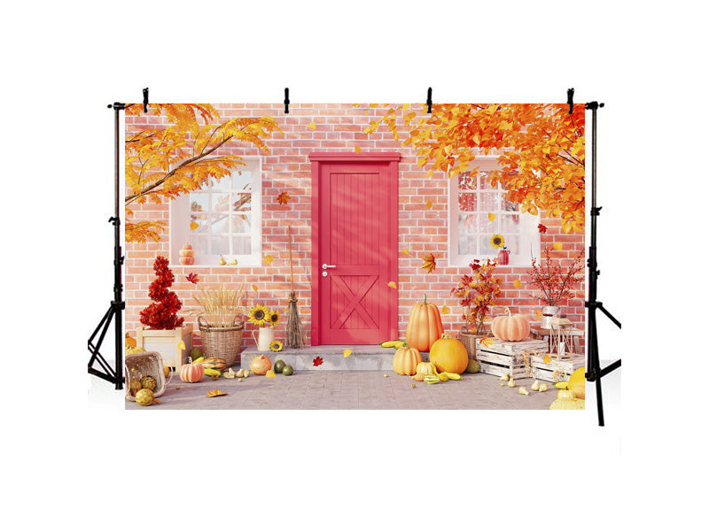 Thanksgiving Decored Brick Wall Door Photography Backdrops IBD-246943