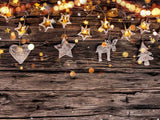Christmas Light String Against Brown Wood Wall Backdrop IBD-246946