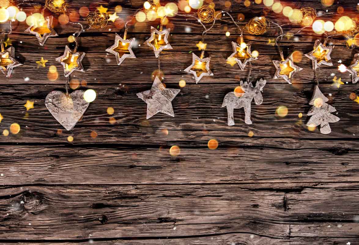 Christmas Light String Against Brown Wood Wall Backdrop IBD-246946 size:7x5