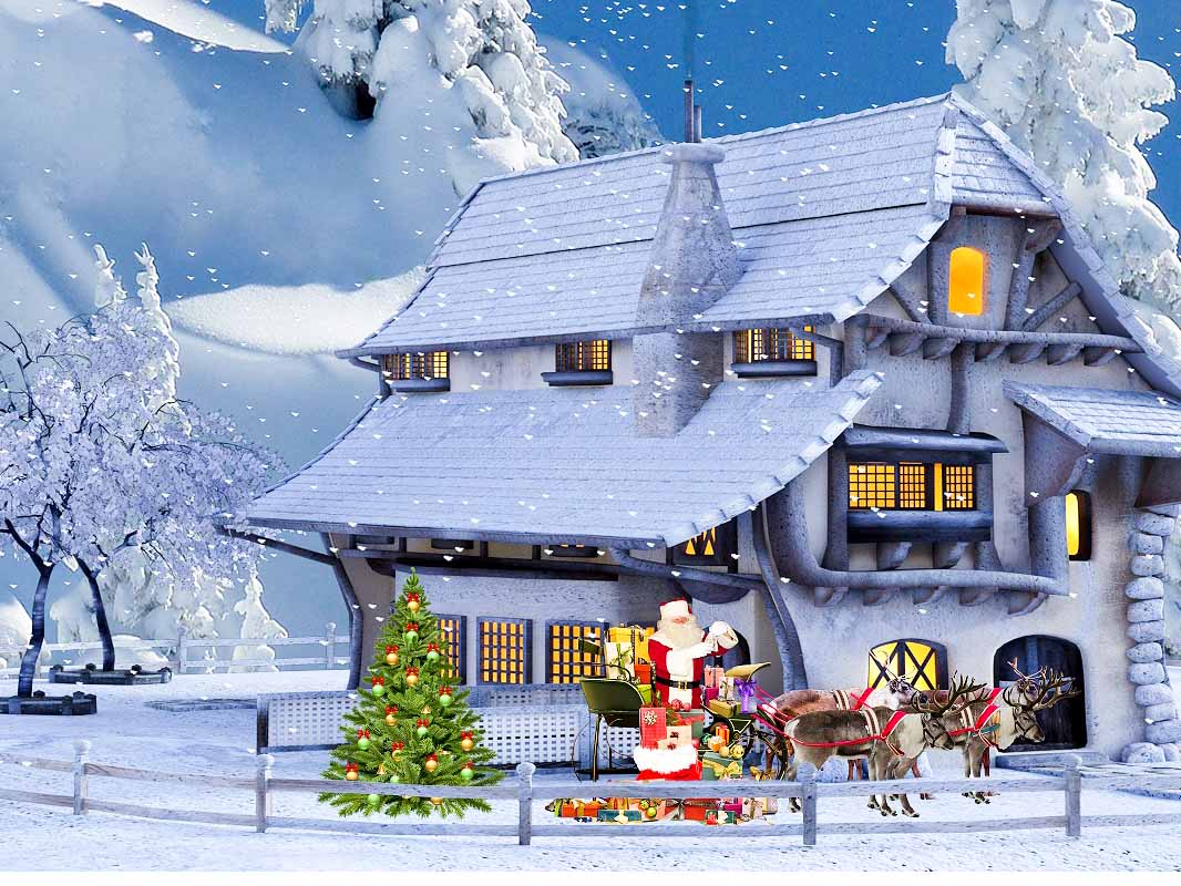 Christmas House Santa Sled Snow Ground Backdrop IBD-246947 size: 6.5ftx5ft