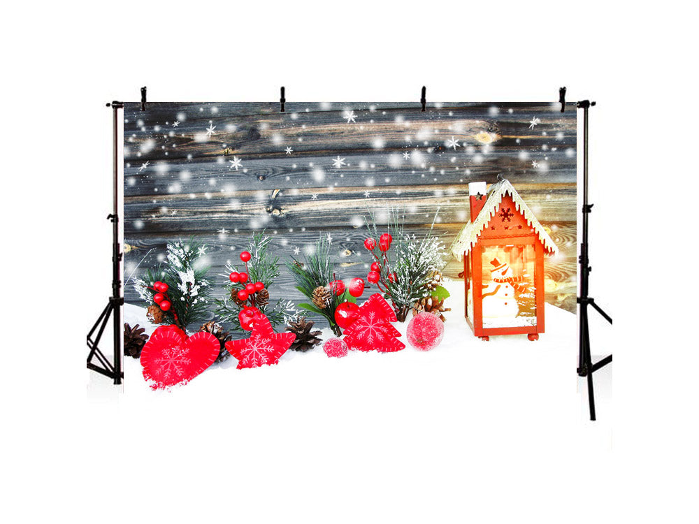 Christmas Candlestick Against Wood Wall Backdrop IBD-246949