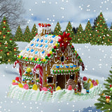 Cartoon Green Christmas Tree And Gingerbread House Backdrop IBD-246951 size: 10*10