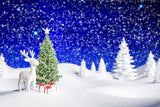 Blue Glitter Christmas Tree And Deer Backdrop IBD-246956 size: 10x6.5