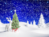Blue Glitter Christmas Tree And Deer Backdrop IBD-246956
