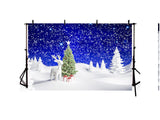 Blue Glitter Christmas Tree And Deer Backdrop IBD-246956