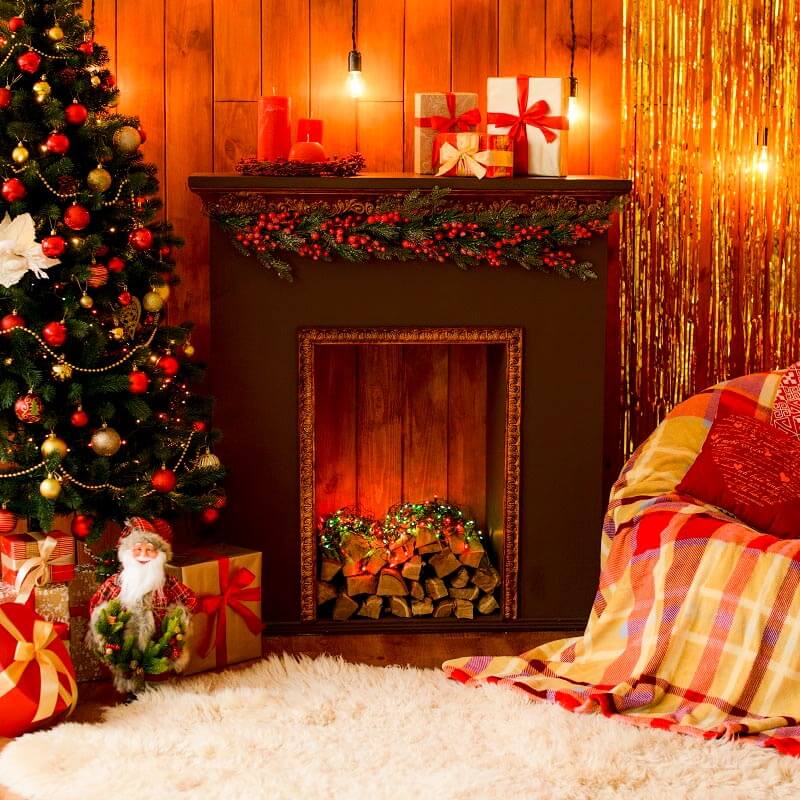 Christmas Interior Decoration Fireplace Christmas Tree Backdrop IBD-246960 size: 10x10