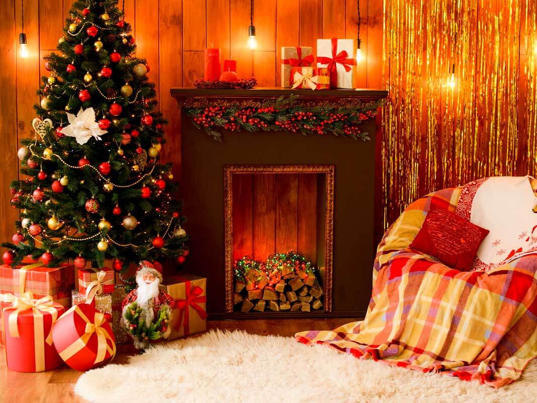 Christmas Interior Decoration Fireplace Christmas Tree Backdrop IBD-246960 size: 6.5x5