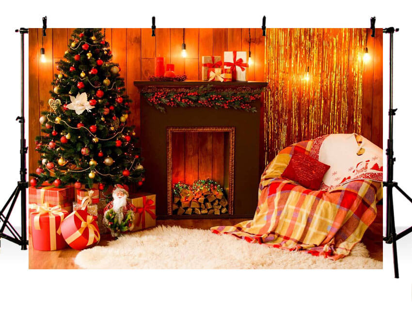 Christmas Interior Decoration Fireplace Christmas Tree Backdrop IBD-246960