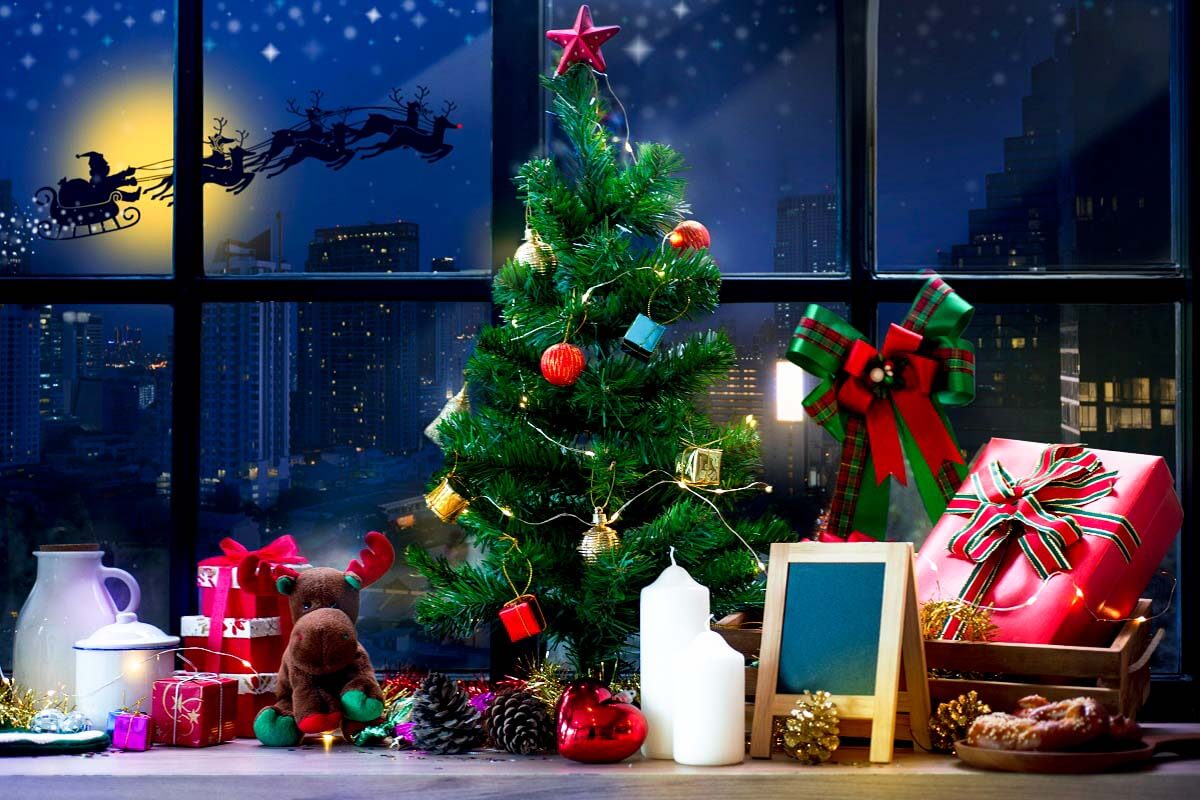 Christmas Interior Decoration Snata Christmas Tree Backdrop IBD-246962 size: 10x6.5