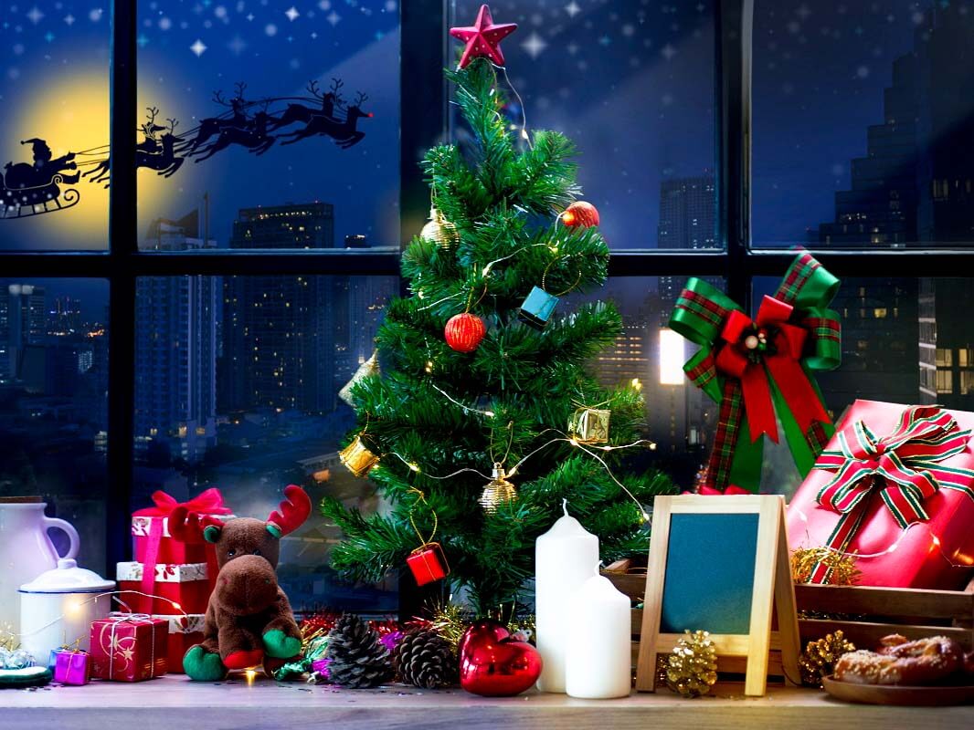 Christmas Interior Decoration Snata Christmas Tree Backdrop IBD-246962 size: 6.5x5