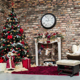 Christmas Tree Fireplace Against Gray Brick Wall Backdrop IBD-246966 size: 10x10