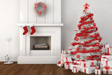 Christmas Trees Fireplace Against White Wall Backdrop IBD-246968 size: 10x6.5