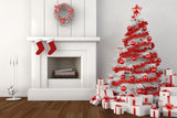 Christmas Trees Fireplace Against White Wall Backdrop IBD-246968 size: 10x6.5