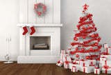 Christmas Trees Fireplace Against White Wall Backdrop IBD-246968 size: 7x5