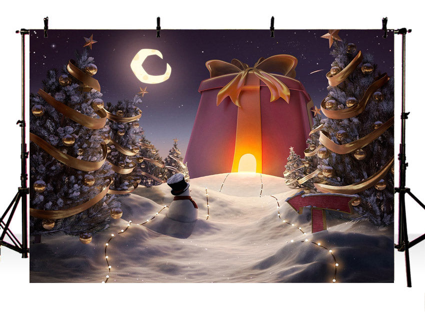 Creative Gold Christmas Trees Snowman Backdrop IBD-246969