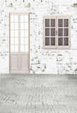 White Brick Wall Door And Window Photo Backdrop IBD-246982 size: 5x7