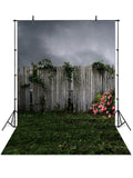 Vintage Gray Fence With Flower Photo Backdrop IBD-246982