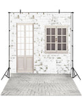 White Brick Wall Door And Window Photo Backdrop IBD-246982