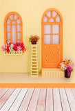 Orange Wood Door And Window Photo Backdrop IBD-246988 size: 5x7