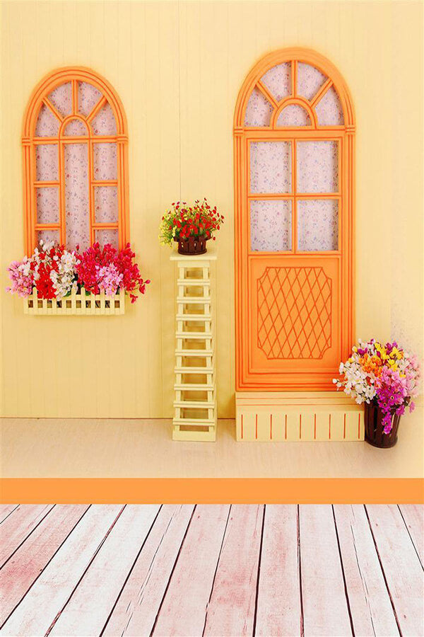 Orange Wood Door And Window Photo Backdrop IBD-246988 size: 6.5x10