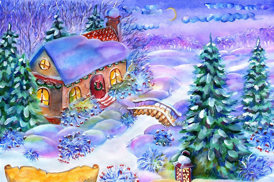 Colorful Cartoon Christmas House Photo Backdrop IBD-246990 size: 10x6.5