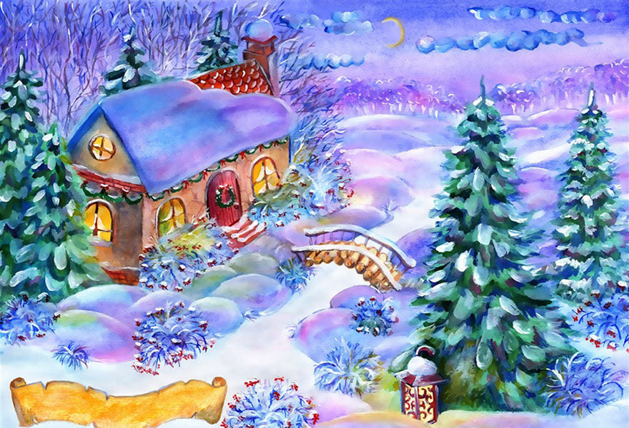 Colorful Cartoon Christmas House Photo Backdrop IBD-246990 size: 7x5