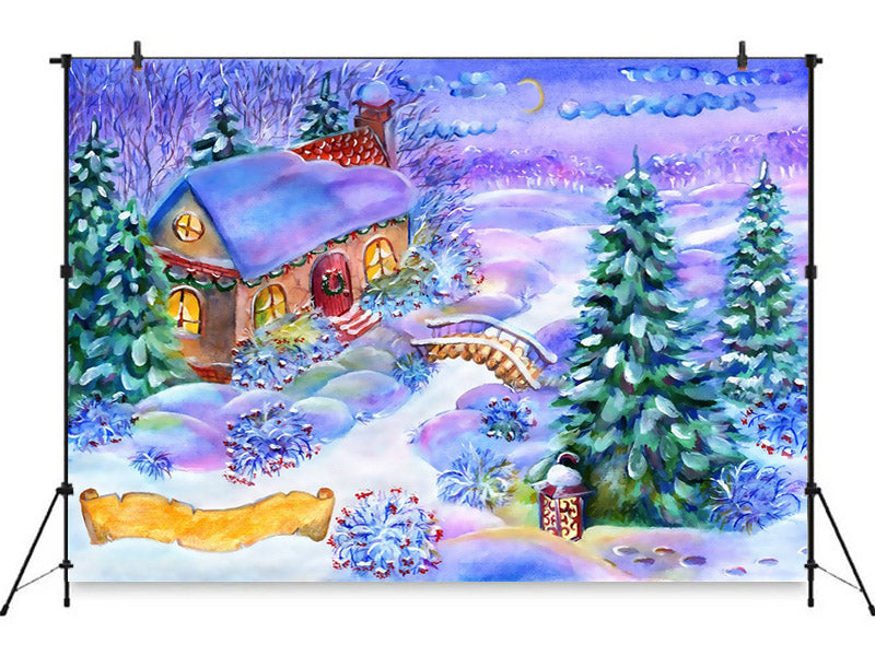 Colorful Cartoon Christmas House Photo Backdrop IBD-246990