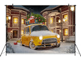 Christmas Yellow Car And House Photo Backdrop IBD-246992