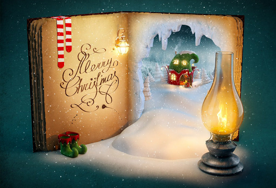 Creative Christmas House In The Book Photo Backdrop IBD-246995 size: 7x5