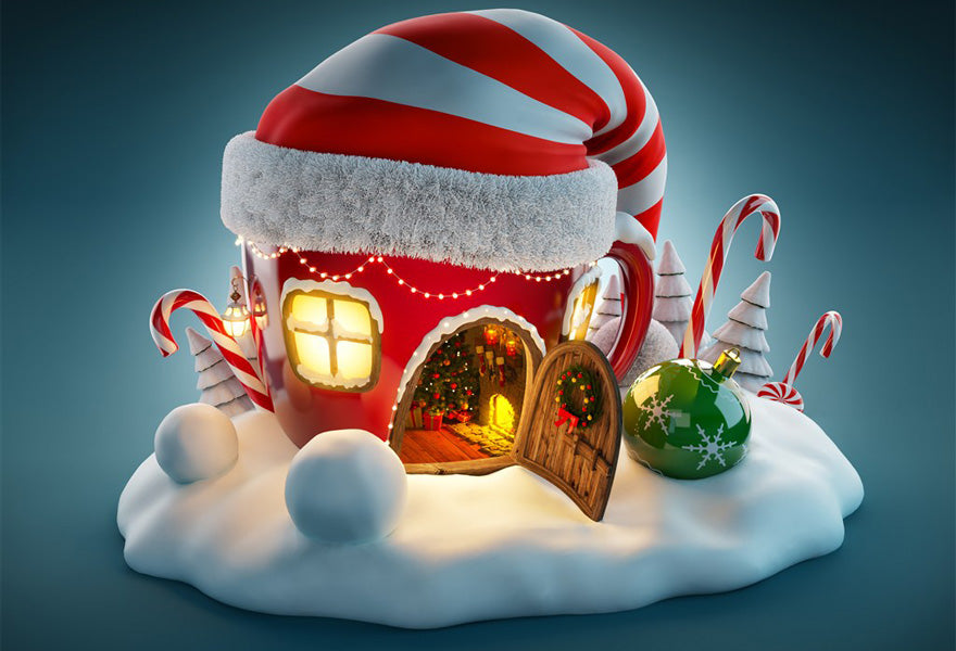 Creative Christmas Cup House Photo Backdrop IBD-246996 size: 7x5