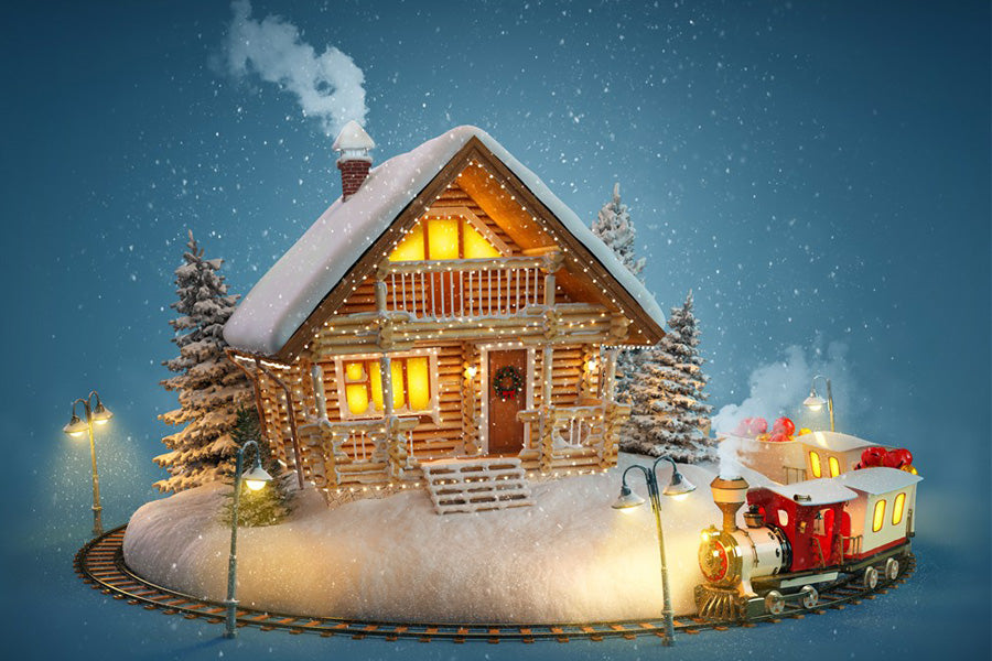Christmas Gingerbread House Photo And Train Backdrop IBD-246997 size: 10x6.5