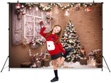 Vintage Christmas  Tree And Window Backdrop IBD-247001