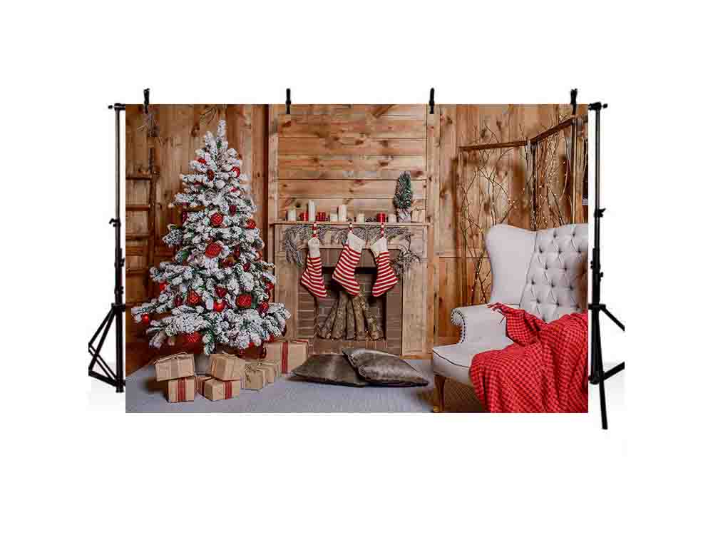 Happy Christmas Backdrop Wooden House Background Christmas Backdrops IBD-H19172
