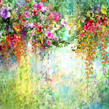 Impressionist Painting Background with Hanging Flowers and Branches Portrait Photography Backdrops IBD-20056