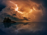 Lightning Agianst NIght And island Photography Backdrop IBD-24445
