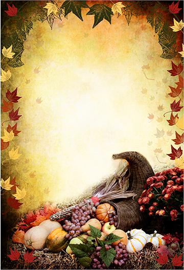 Maple Leaves and Various Fruits Background Thanksgiving Day Backdrops IBD-19629