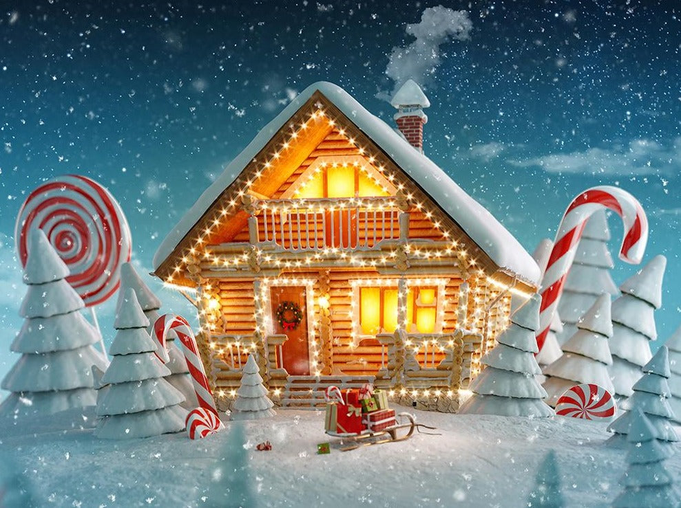 Merry Christmas House Cartoon Background Photography Backdrops IBD-19239