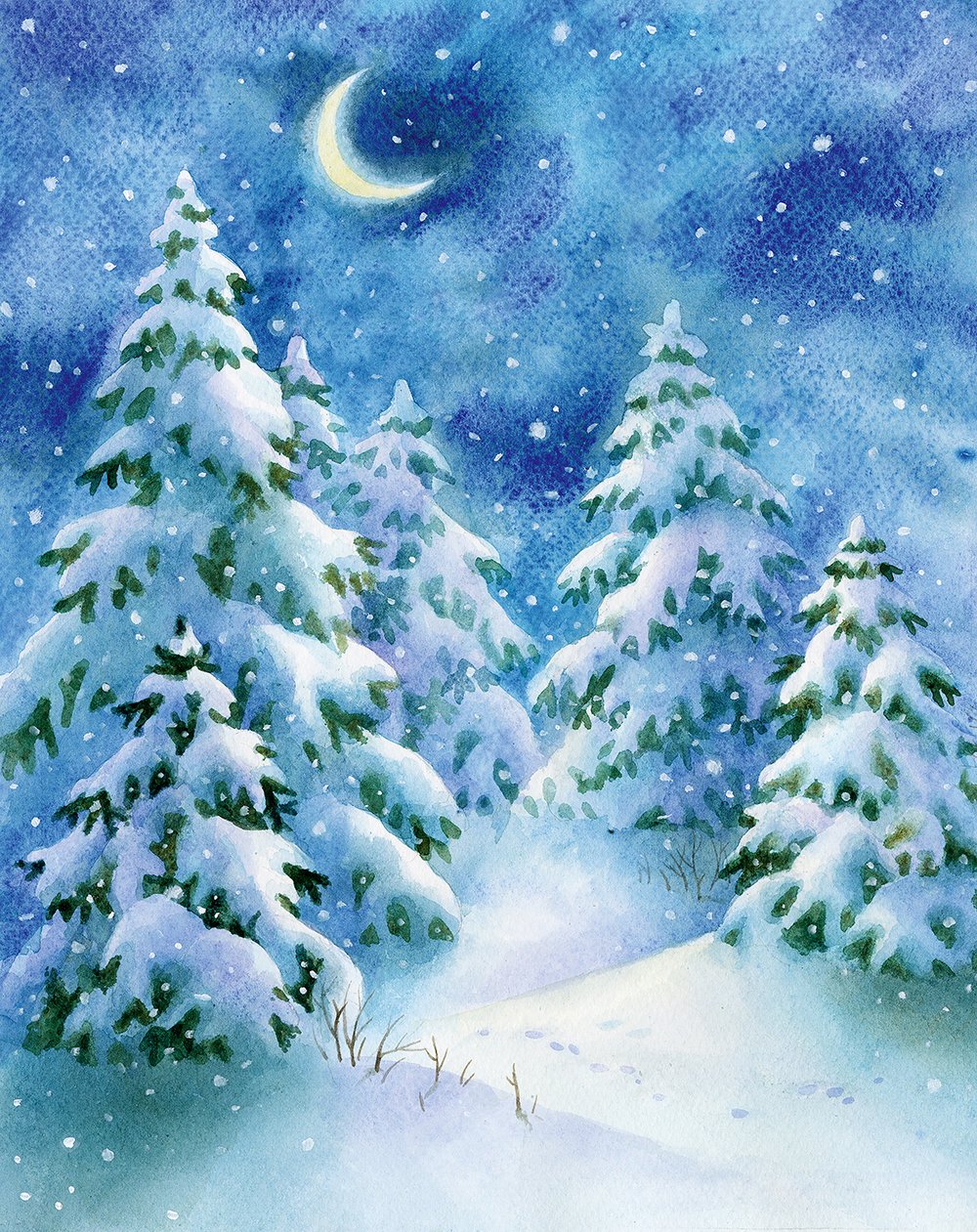 Night Painting Pine Background Christmas Backdrops IBD-19414