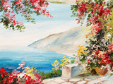 Painting Colorful Flowers in Summer Seascape Background Photography Backdrops IBD-19824 - iBACKDROP-backdrop for photography, backdrop photography, Castle backdrops, Flower Background, Flowers Backdrops, Photography Background, Portrait Photography backdrops, Seascape backdrop, Summer Backdrops, Tree Backdrops