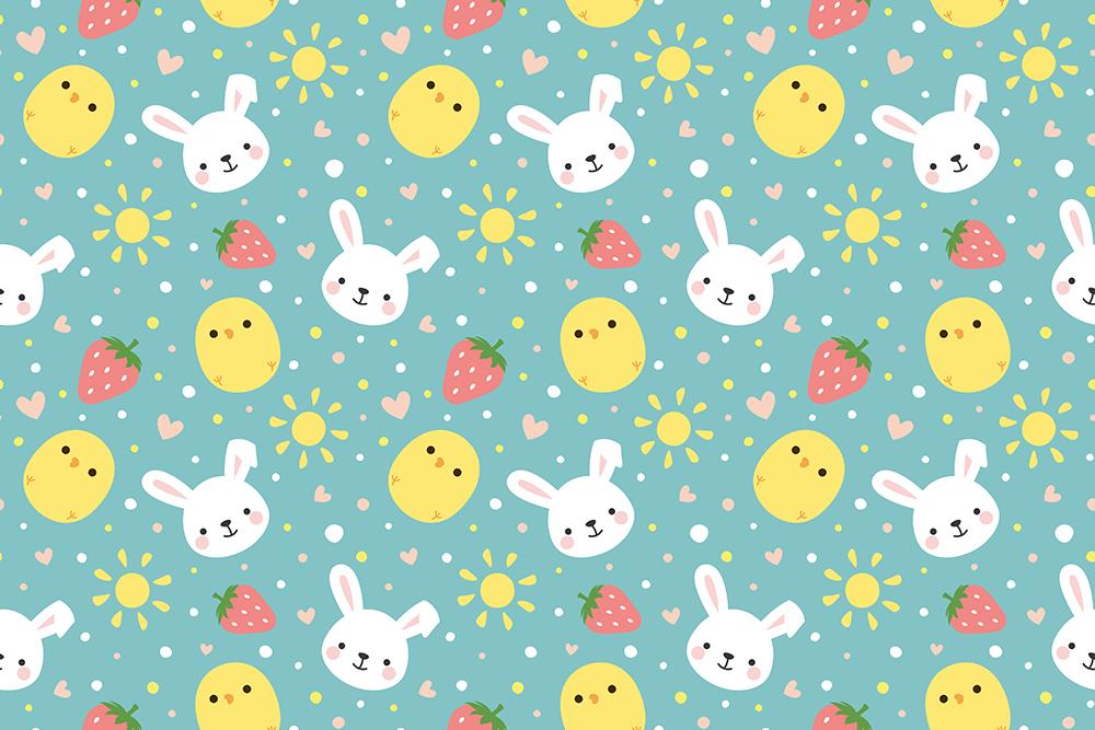 Rabbit Chicken Strawberry Cartoon Background Children Backdrops IBD-19289