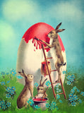 Rabbits Painting Color Eggs For Easter Backdrop Photography IBD-24532