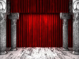 Red Fabric Curtain Background Photography Backdrop on Vintage Stage IBD-19987